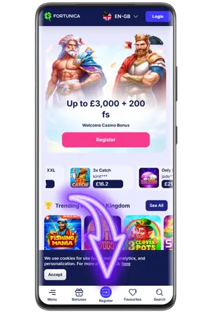 Click on the registration button at Fortunica casino online