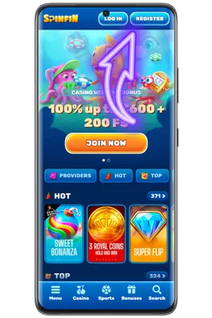 Click the registration button Spin Fin casino