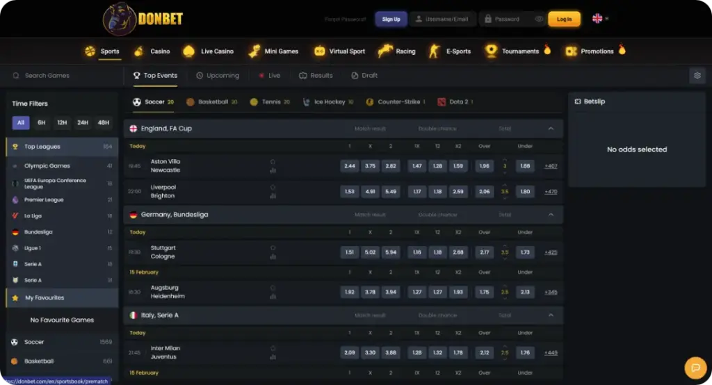 Donbet casino UK betting page