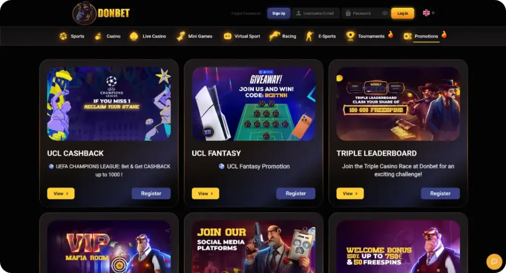 Bonus page at casino Don Bet