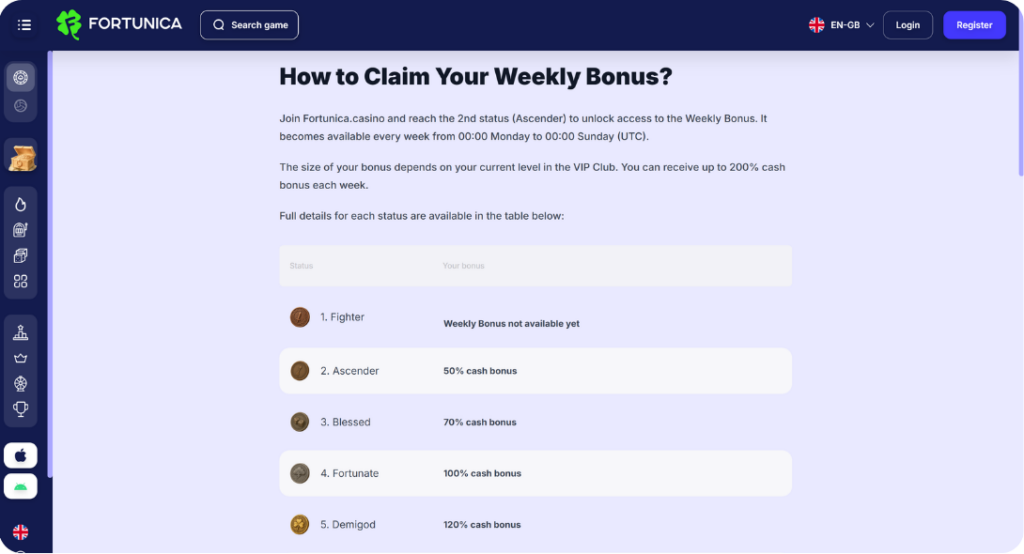 Deposit Bonuses page at casino no SoW UK