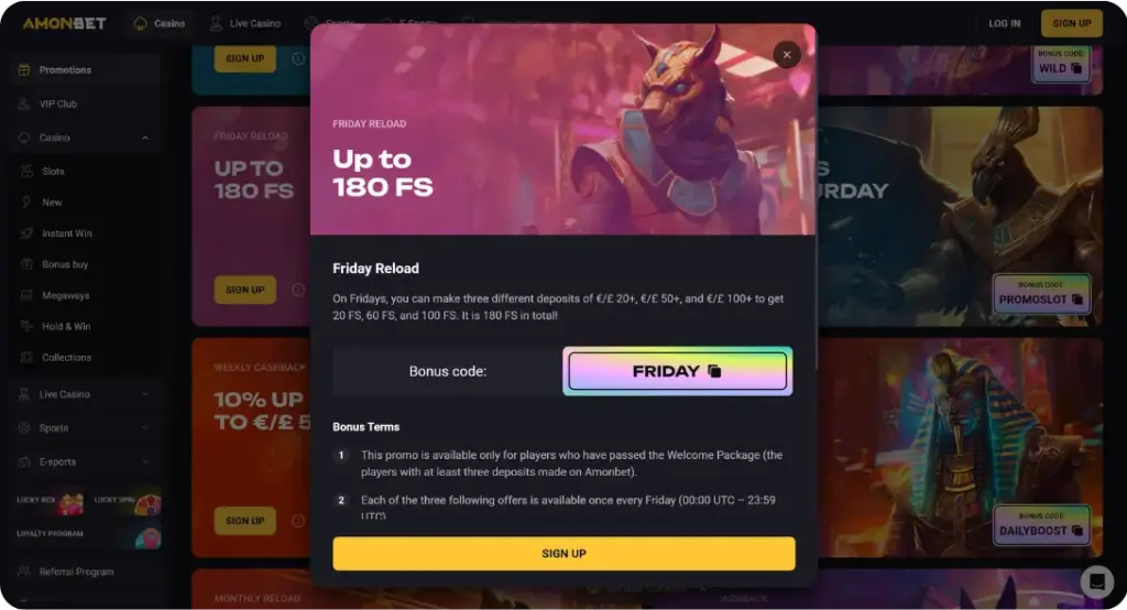 Free Spins page at casino no SoW UK