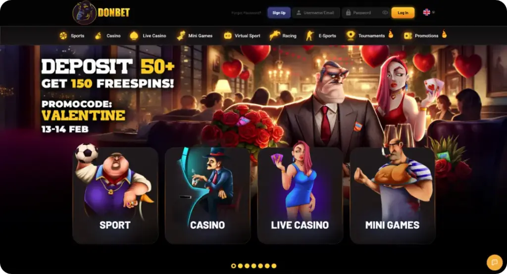 Don Bet casino home page screen