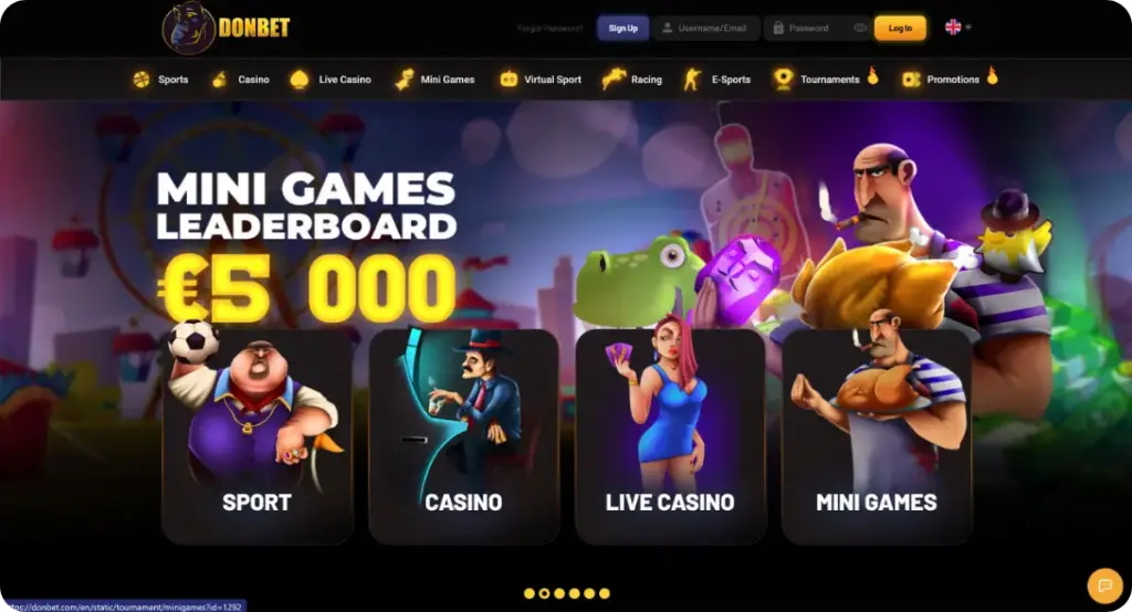 UK casino no SoW Donbet home page screen