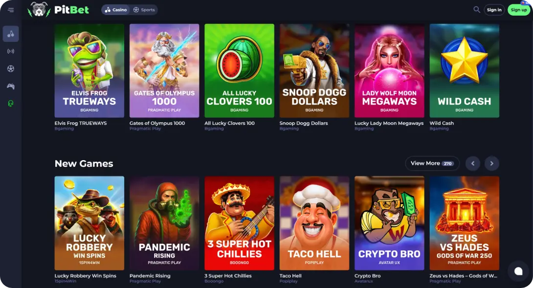 Slots page at PitBet casino UK