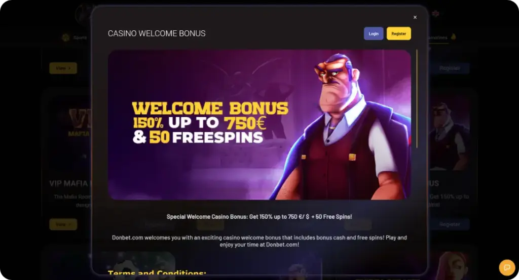 Welcome bonus at online casino Don Bet
