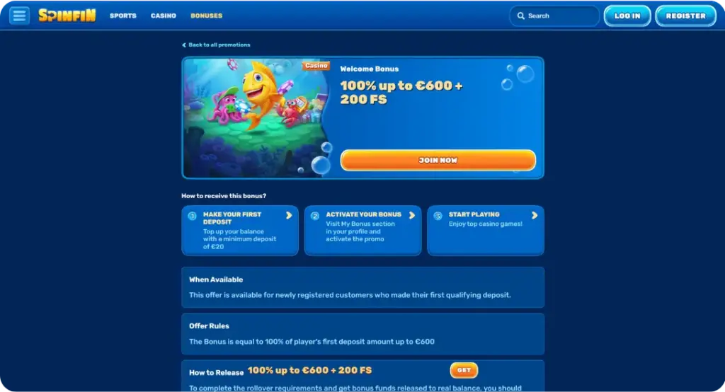 Welcome bonus page at casino no SoW UK