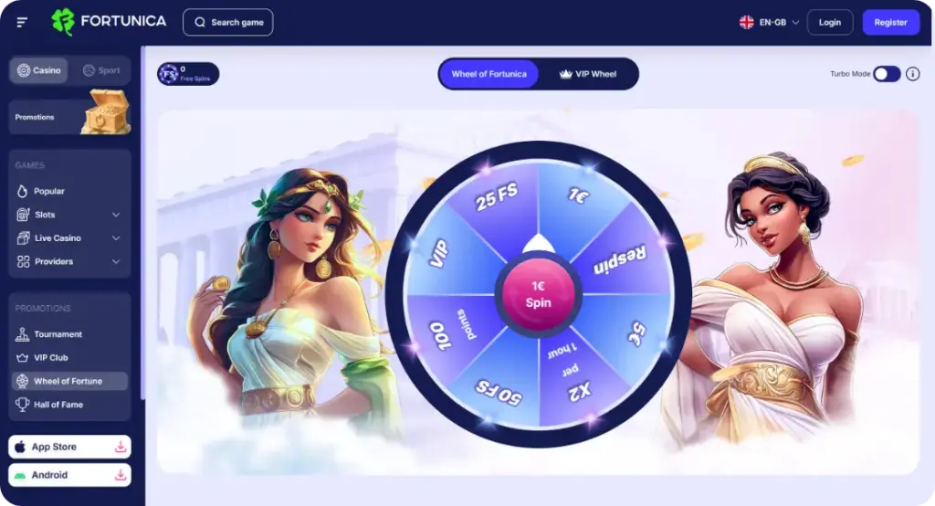Casino Fortunica Wheel of Fortune bonus feature
